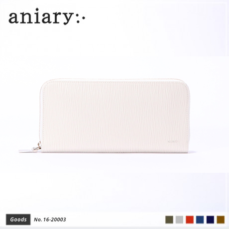 aniary ウォレット Wave Leather 牛革 Wallet 16-20003 ダークブルー White