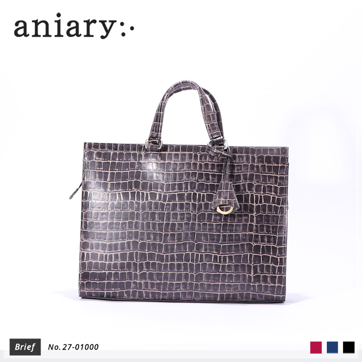 【aniary|アニアリ】ブリーフケース Tint Embossing Leather 27-01000 Pale Black