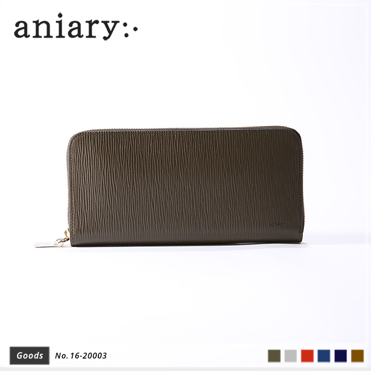 aniary ウォレット Wave Leather 牛革 Wallet 16-20003 オリーブ Olive